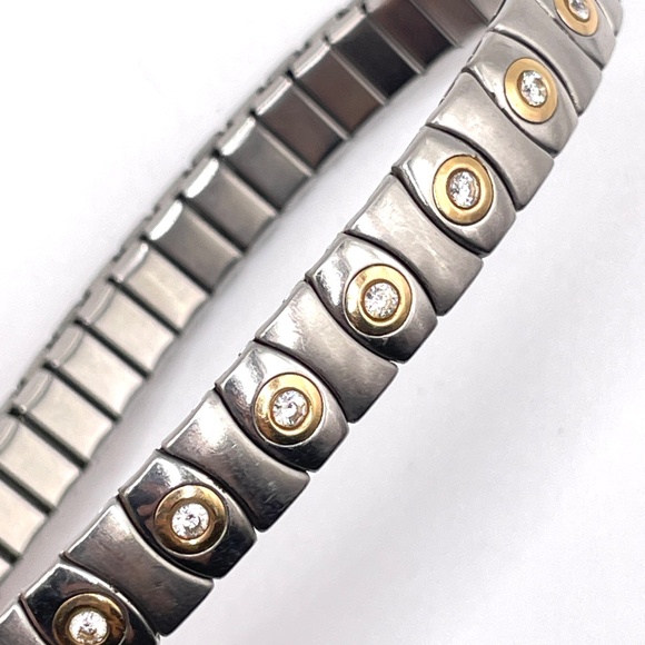Vintager Speidel Stainless Steel 14KGP CZ Stretch Expansion Bracelet - Picture 7 of 7